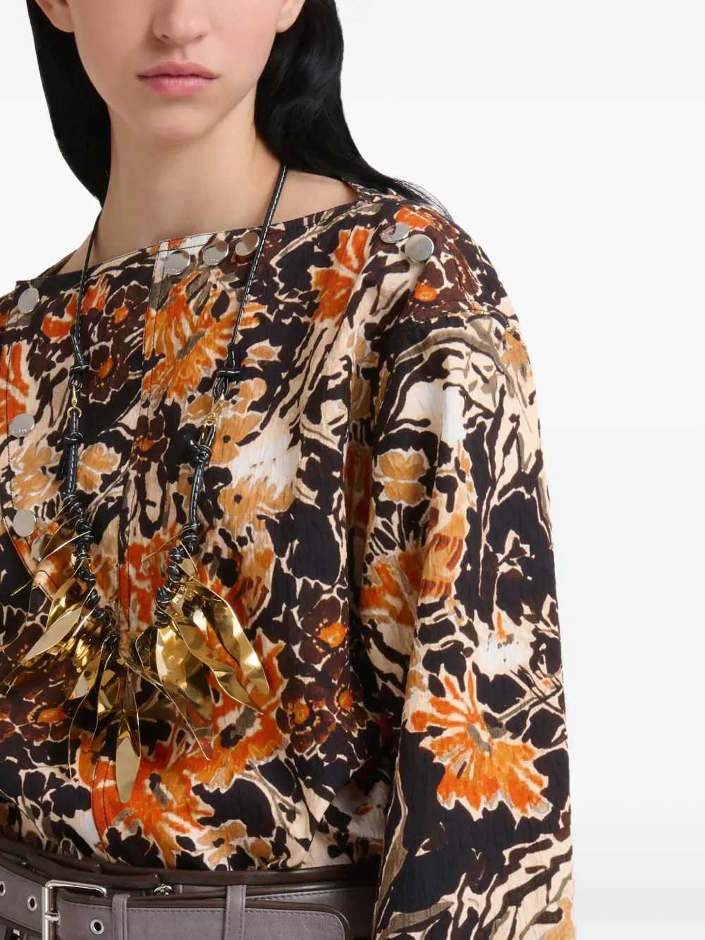 MARNI Marni Women Black Cloqué Top With Extreme Bouquet Print
