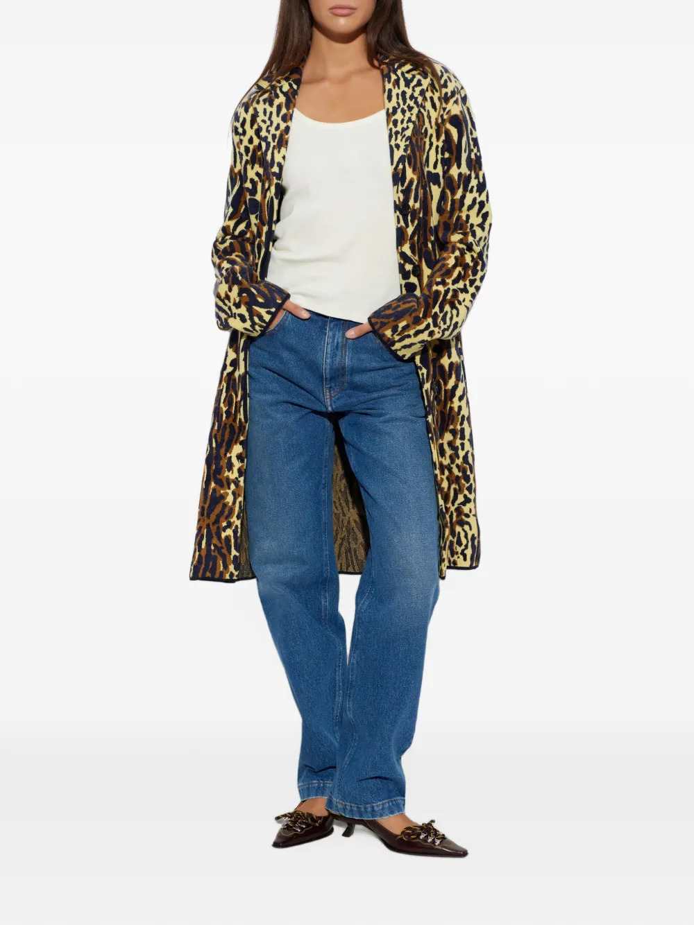 MARNI Marni Women Yellow Animal-Print Wool Chenille Coat