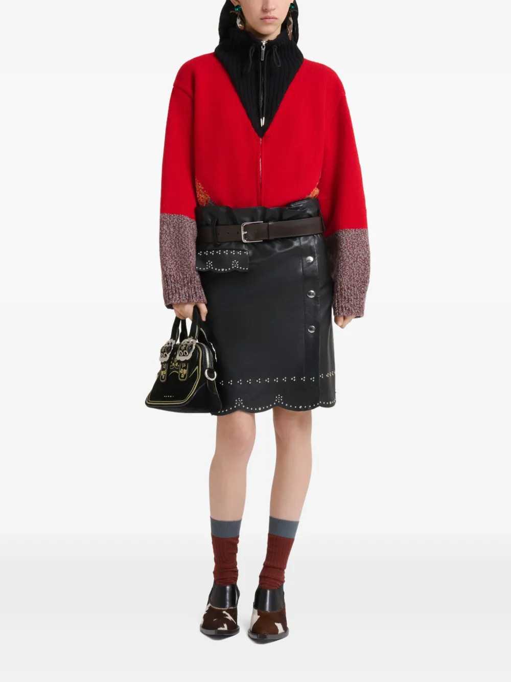 MARNI Marni Women Black Leather Skirt With Micro-Studs