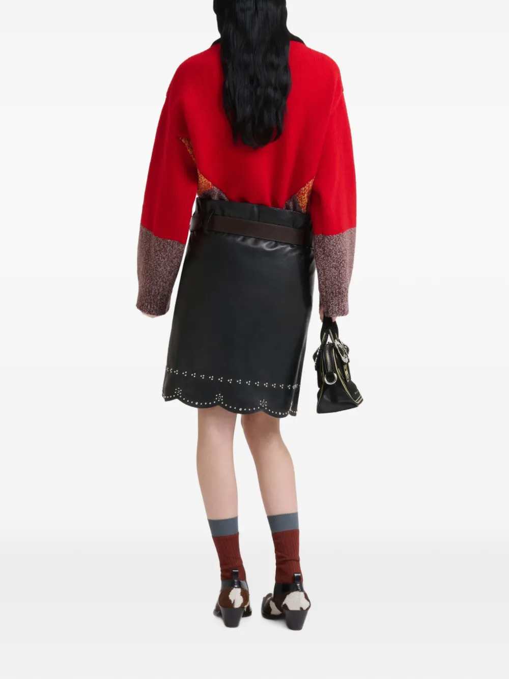 MARNI Marni Women Black Leather Skirt With Micro-Studs