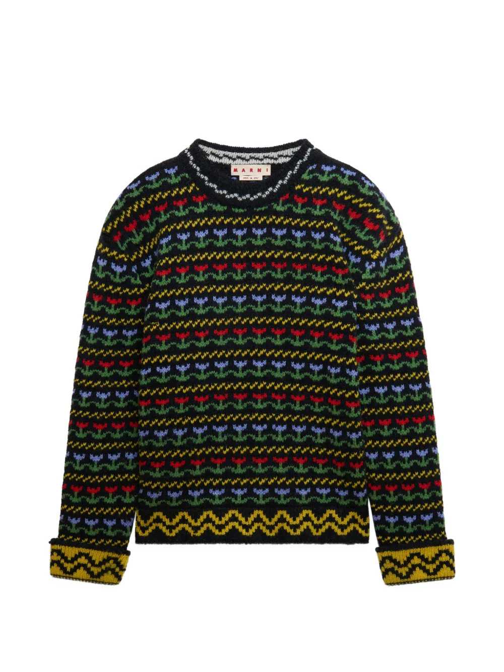 MARNI Marni Men Black Shetland Wool Sweater With Fair Isle Pattern