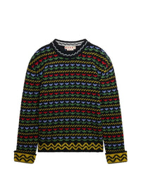 MARNI Marni Men Black Shetland Wool Sweater With Fair Isle Pattern