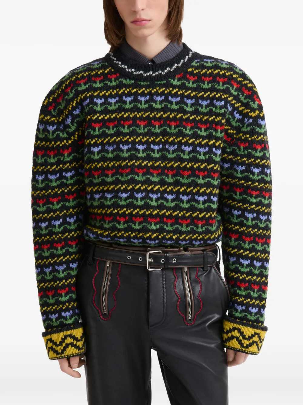 MARNI Marni Men Black Shetland Wool Sweater With Fair Isle Pattern