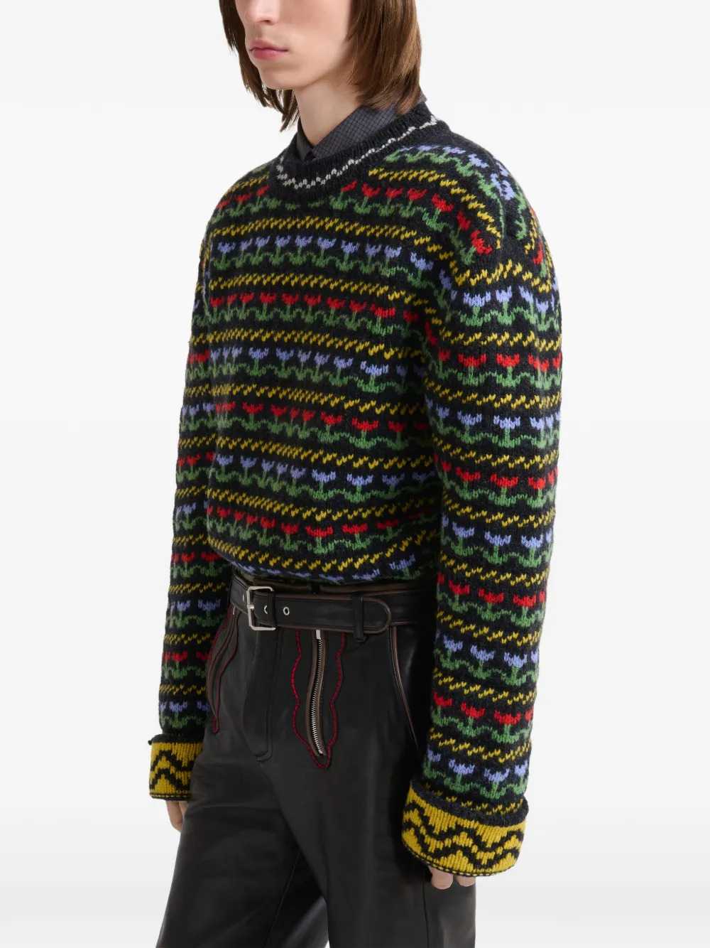 MARNI Marni Men Black Shetland Wool Sweater With Fair Isle Pattern