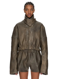 RICK OWENS Rick Owens Women Leather Bomber Jacket - Collared Mac Bomber Washed