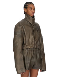 RICK OWENS Rick Owens Women Leather Bomber Jacket - Collared Mac Bomber Washed