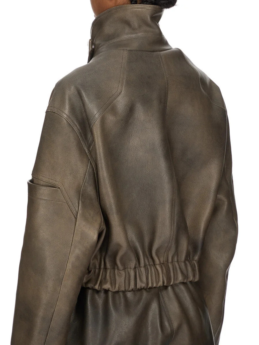 RICK OWENS Rick Owens Women Leather Bomber Jacket - Collared Mac Bomber Washed