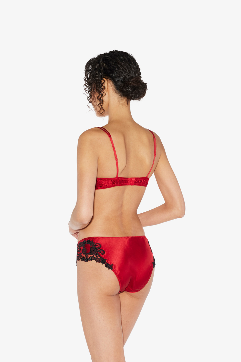 La Perla Red Silk Triangle Bra With Black Frastaglio Plm005158