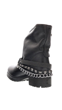 Love Moschino Gold Tone Embellished Biker Boots-