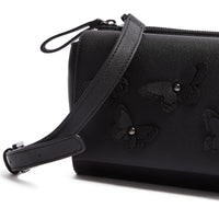 Tosca Blu Black Small Butterfly Applique Flap Shoulder Bag