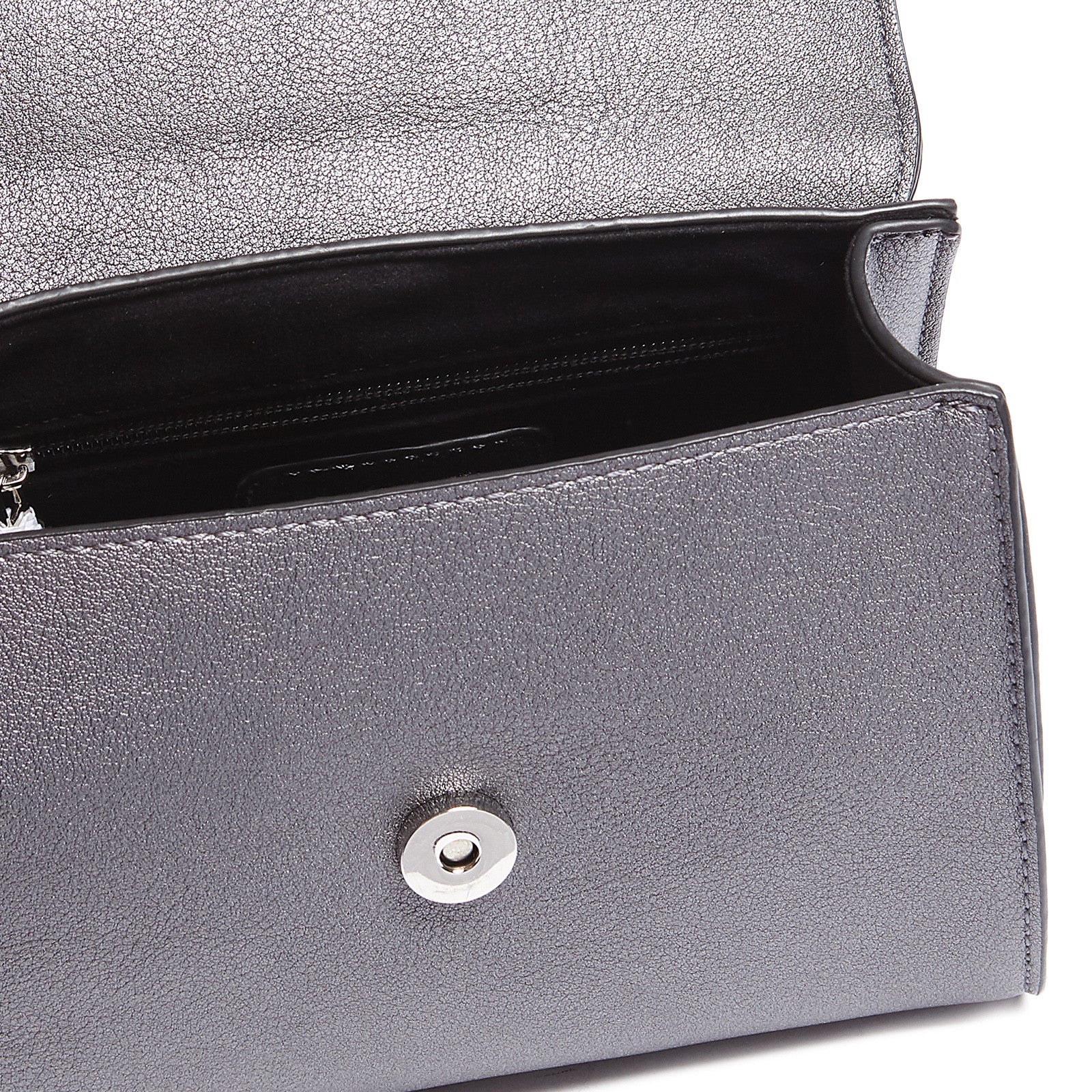 Tosca Blu Grey Small Pon Pon Faux Fur Flap Top Handle Bag