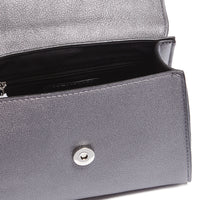 Tosca Blu Grey Small Pon Pon Faux Fur Flap Top Handle Bag