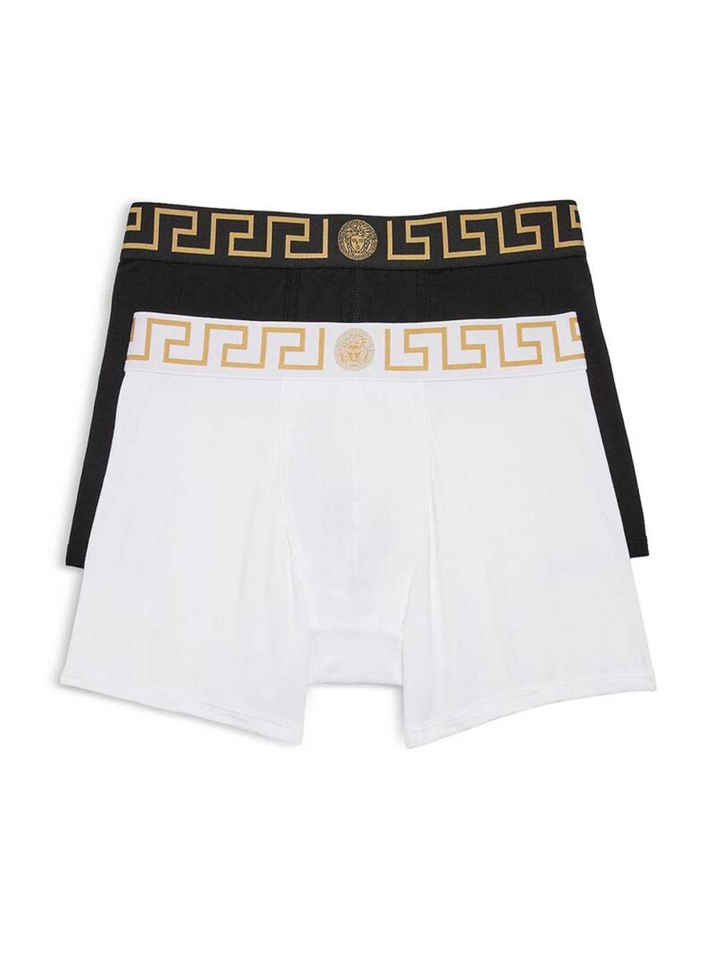 Versace Men Two-Pack Of Bi-Stretch Organic Cotton Boxer Shorts Featuring A Gold-Colored Logo; Available In White And Black