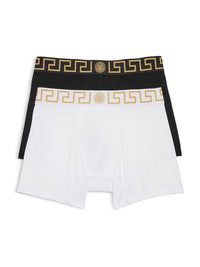Versace Men Two-Pack Of Bi-Stretch Organic Cotton Boxer Shorts Featuring A Gold-Colored Logo; Available In White And Black