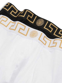 Versace Men Two-Pack Of Bi-Stretch Organic Cotton Boxer Shorts Featuring A Gold-Colored Logo; Available In White And Black