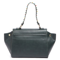 Tosca Blu Forest Green Medium Multicolor Bead Flap Shoulder Bag