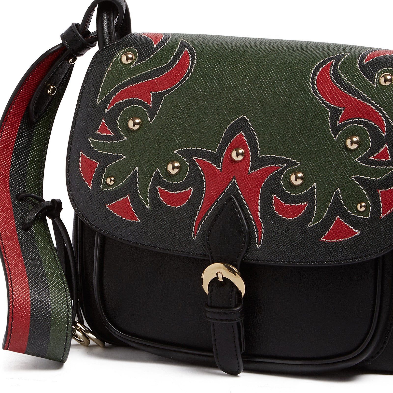 Tosca Blu Black/Red Medium Western Applique Shoulder Bag