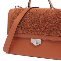 Tosca Blu Tan Medium Faux Shearling Flap Top Handle Bag