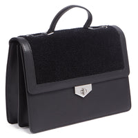 Tosca Blu Black Medium Faux Shearling Flap Top Handle Bag