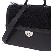 Tosca Blu Black Medium Faux Shearling Flap Top Handle Bag