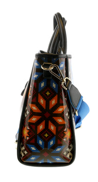 Tosca Blu Black Large Tile Printed Patent Shopper Tote