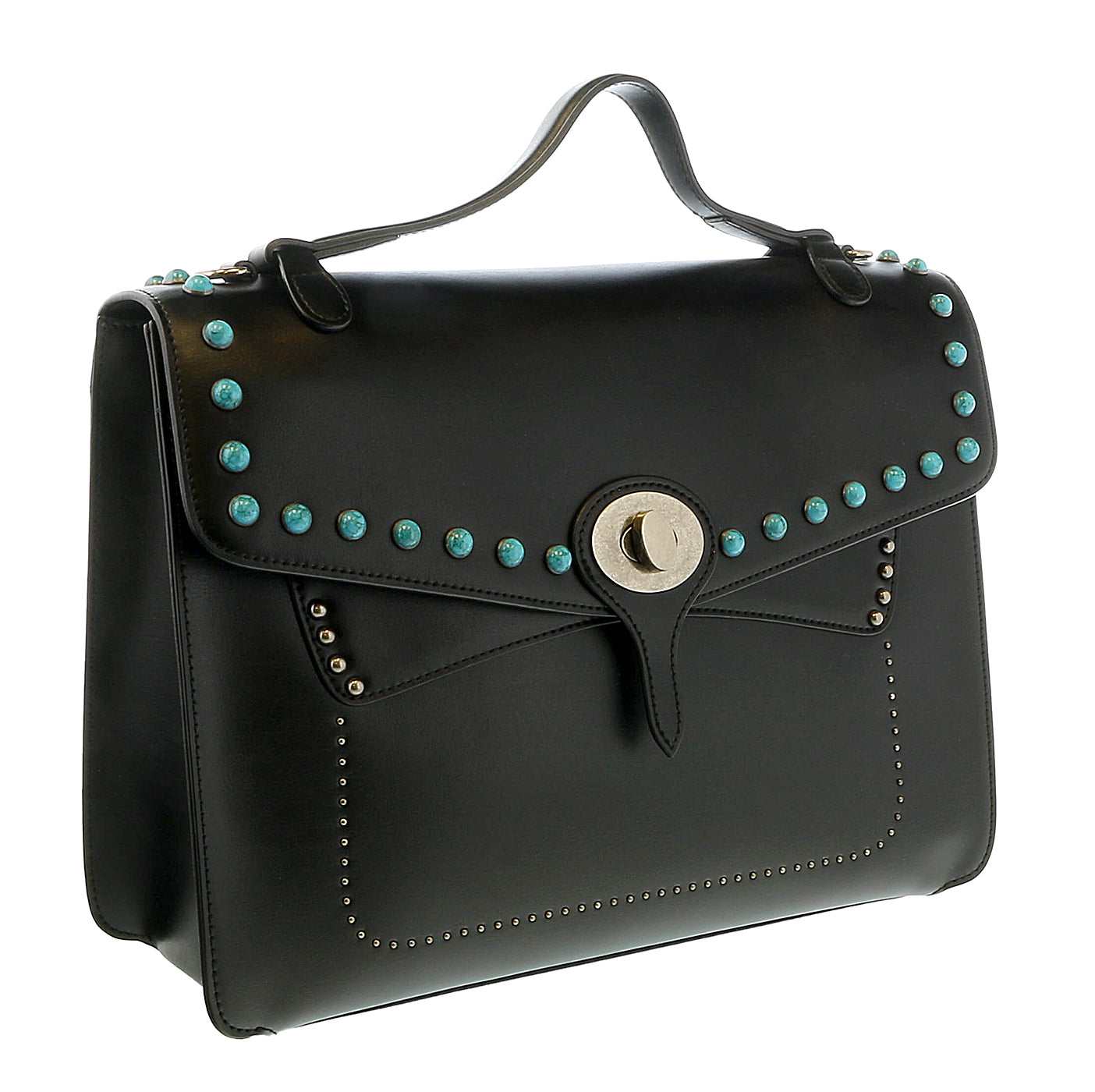 Tosca Blu Black Small Western Inspired Beaded Flap Top Handle Bag