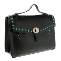 Tosca Blu Black Small Western Inspired Beaded Flap Top Handle Bag