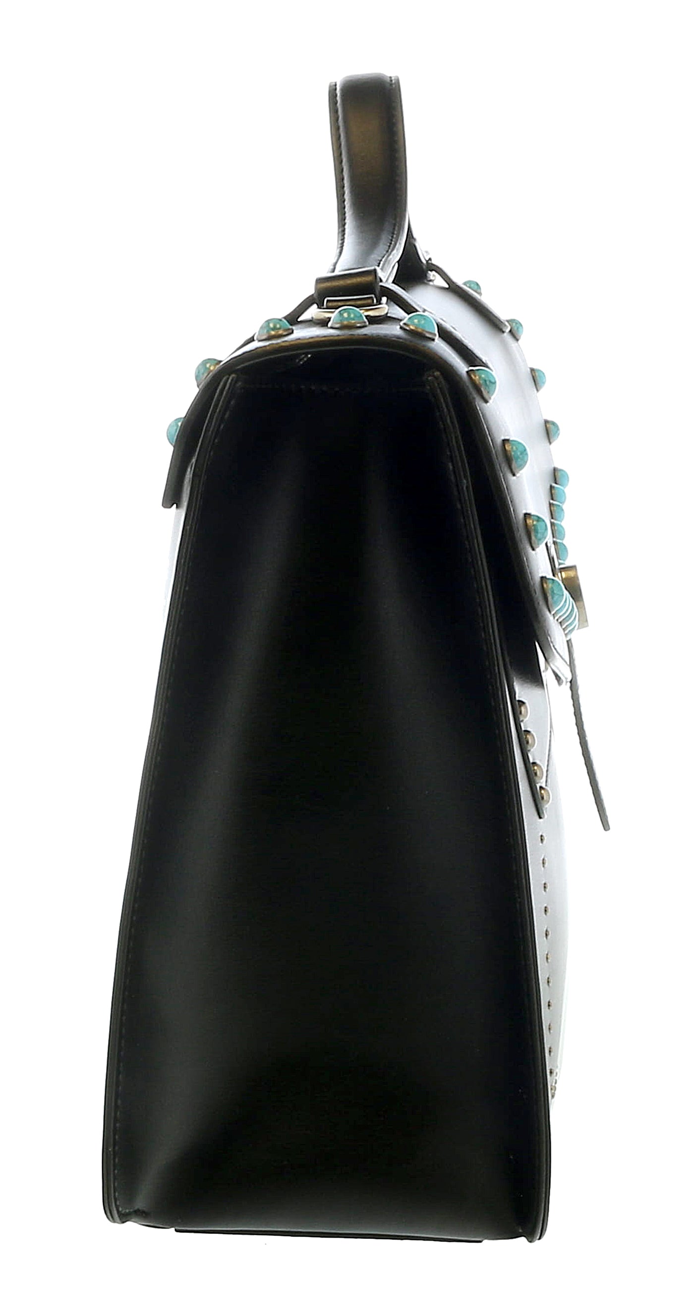 Tosca Blu Black Small Western Inspired Beaded Flap Top Handle Bag