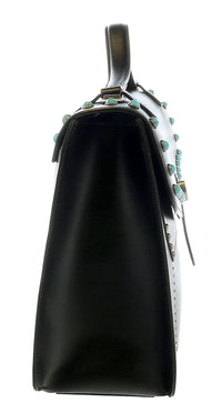 Tosca Blu Black Small Western Inspired Beaded Flap Top Handle Bag