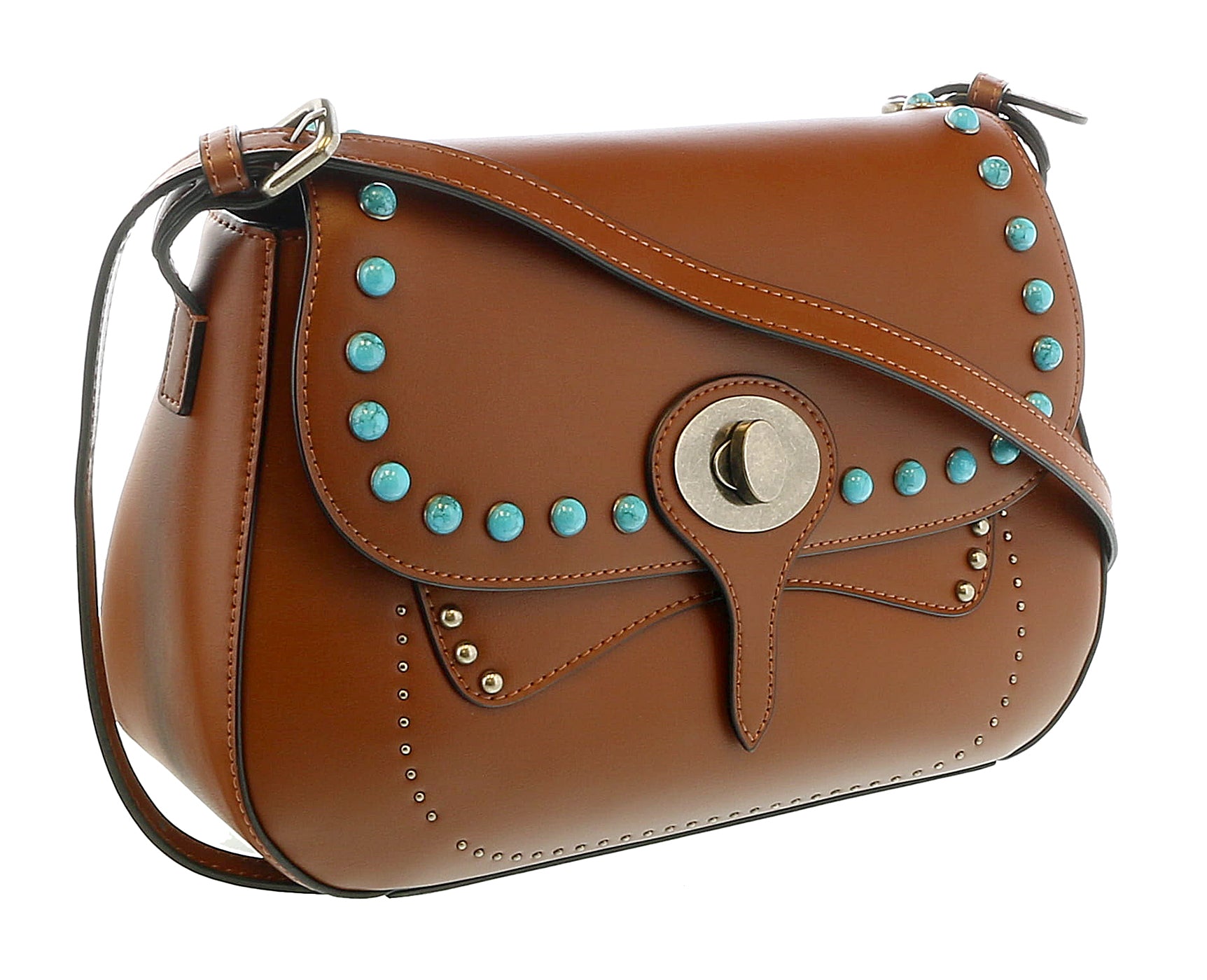 Tosca Blu Tan Small Western Inspired Beaded Boho Bag