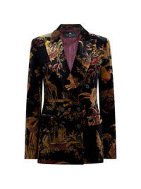 ETRO Etro Women Double-Breasted Cotton Velvet Jacket With Floral And Animal Print