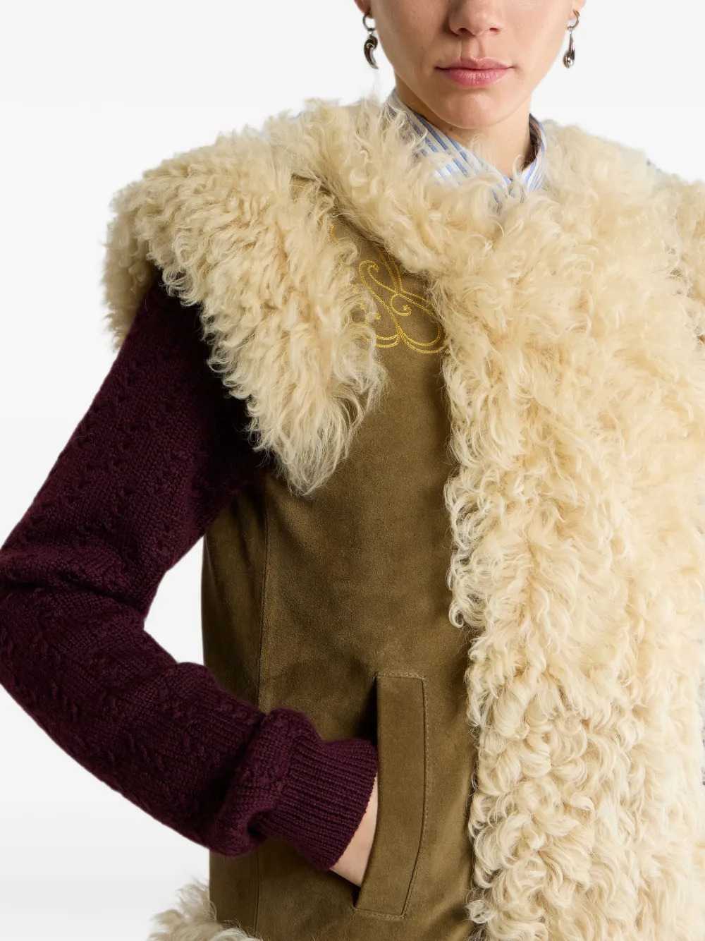 ETRO Etro Women Shearling Vest With Peacock Embroidery