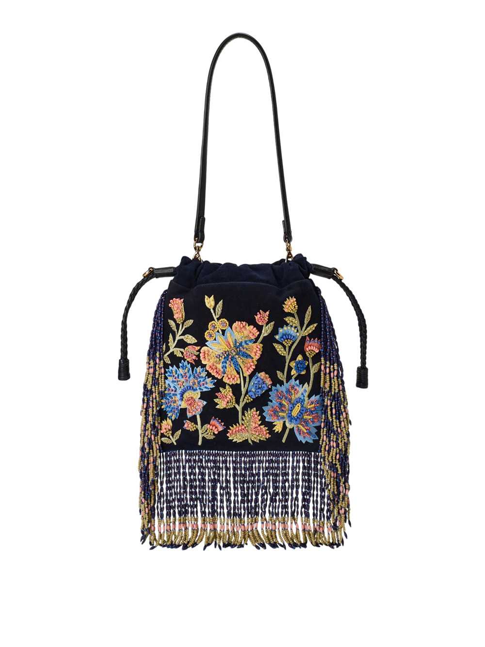 Etro Women Small Kalispera Suede Bag With Floral Embroidery And Pearls