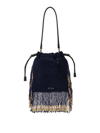 Etro Women Small Kalispera Suede Bag With Floral Embroidery And Pearls