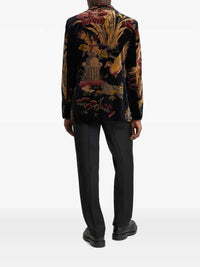 Etro Men Single-Breasted Cotton Velvet Jacket With Applied Floral And Animal Print