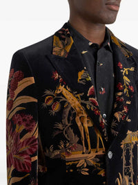 Etro Men Single-Breasted Cotton Velvet Jacket With Applied Floral And Animal Print