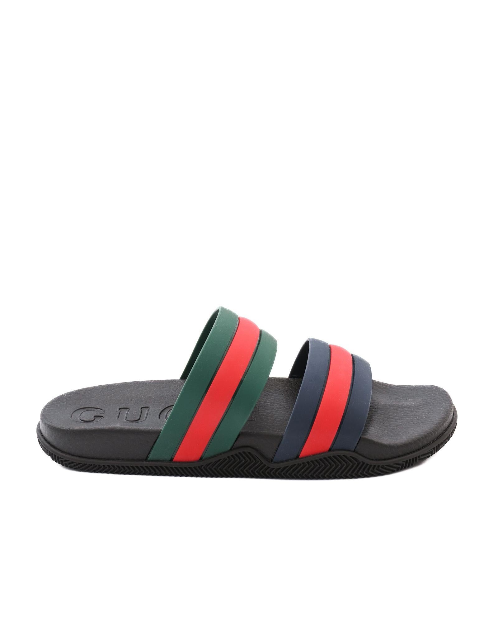 Gucci Mens Web Stripe Slide Sandals Black Multicolor