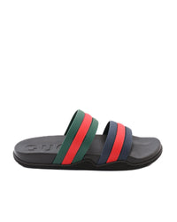 Gucci Mens Web Stripe Slide Sandals Black Multicolor