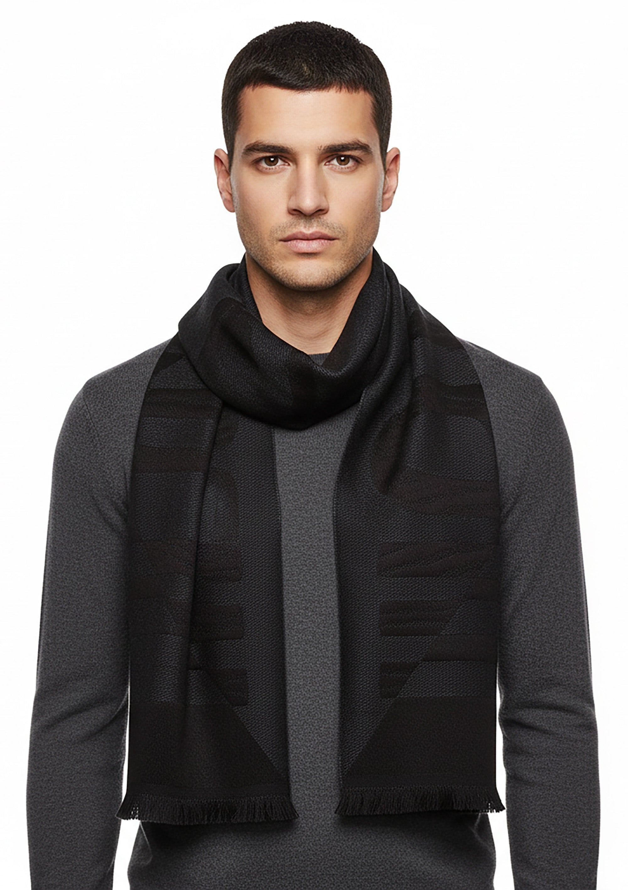 Roberto Cavalli black and navy Wool Blend Scarf