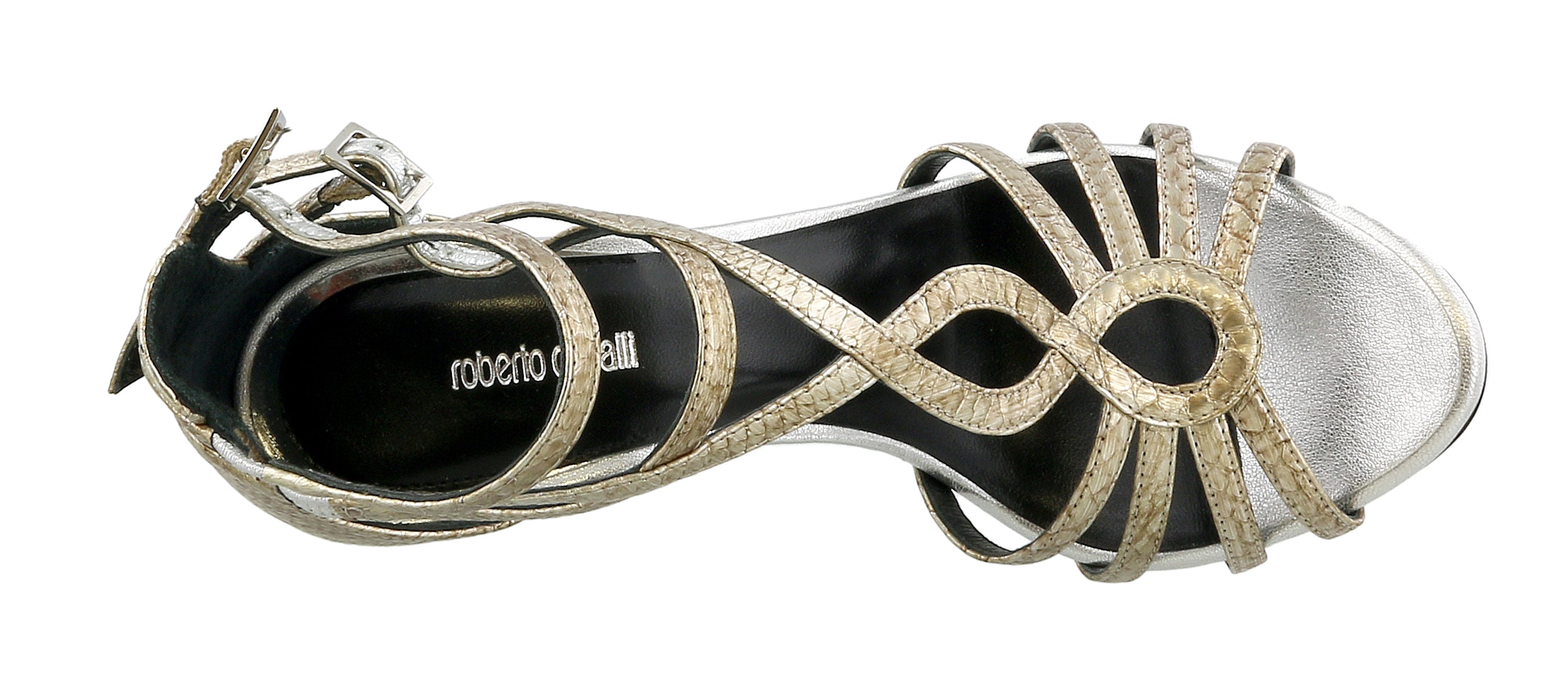 Roberto Cavalli Gold/Silver Stiletto Strappy Sandal-
