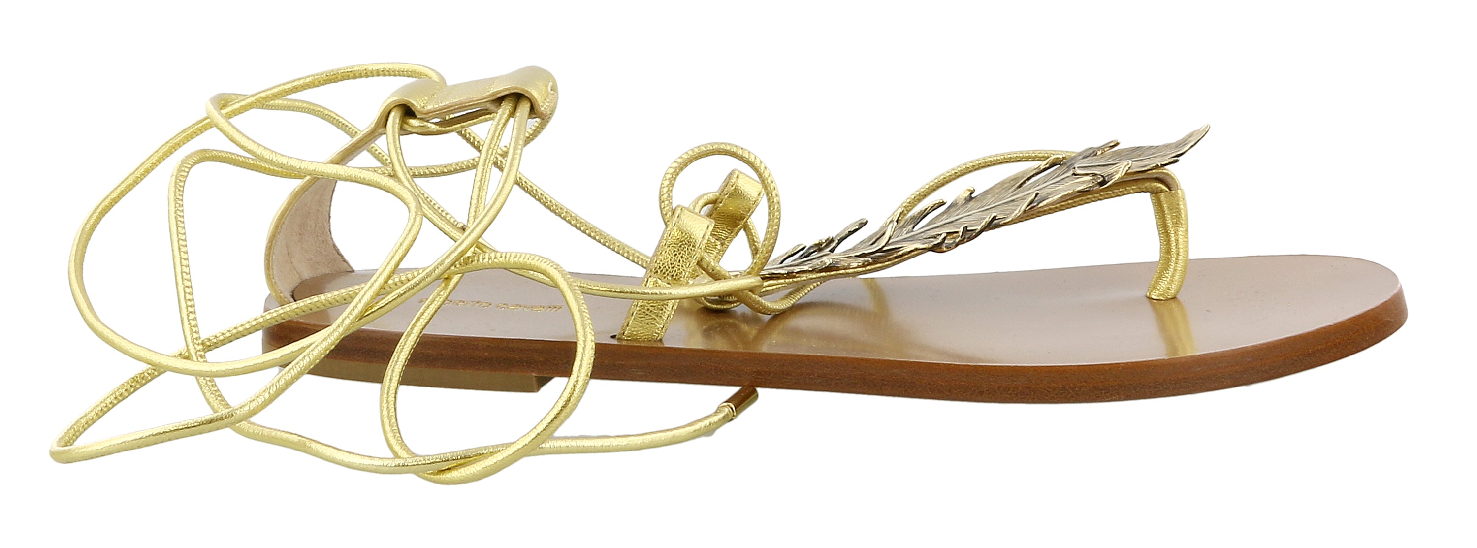 Roberto Cavalli Gold Embellished String Tie Sandal-