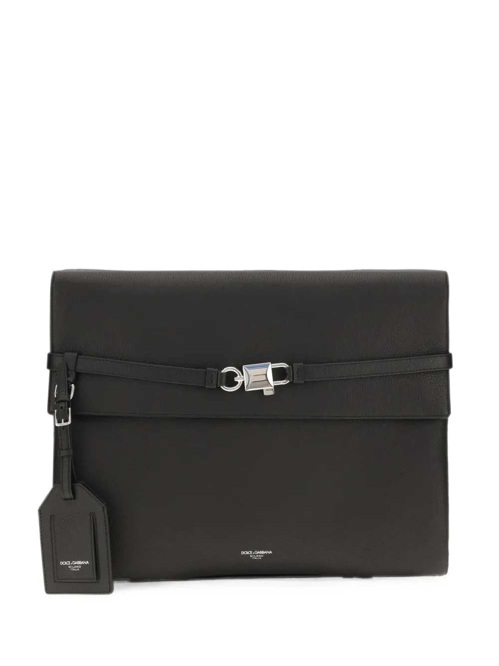 Dolce & Gabbana Men Leather Pouch With Padlock Detail