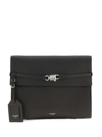 Dolce & Gabbana Men Leather Pouch With Padlock Detail