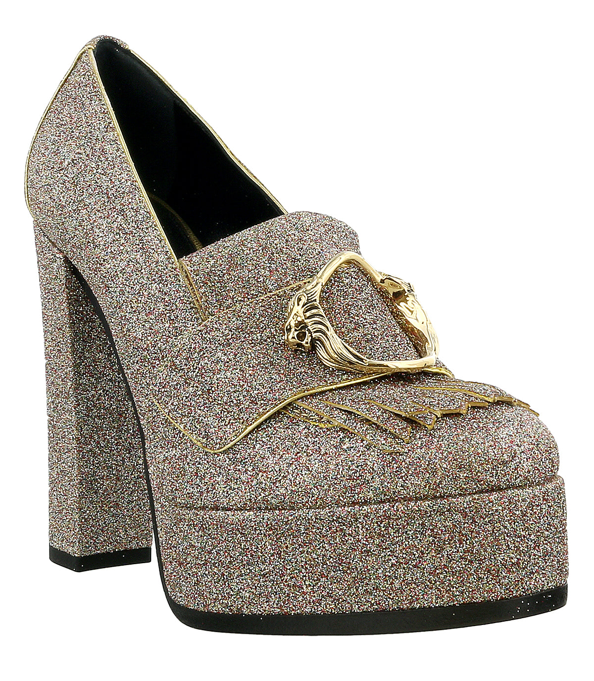Roberto Cavalli Glitter Silver Gold Glitter Block High Heel -