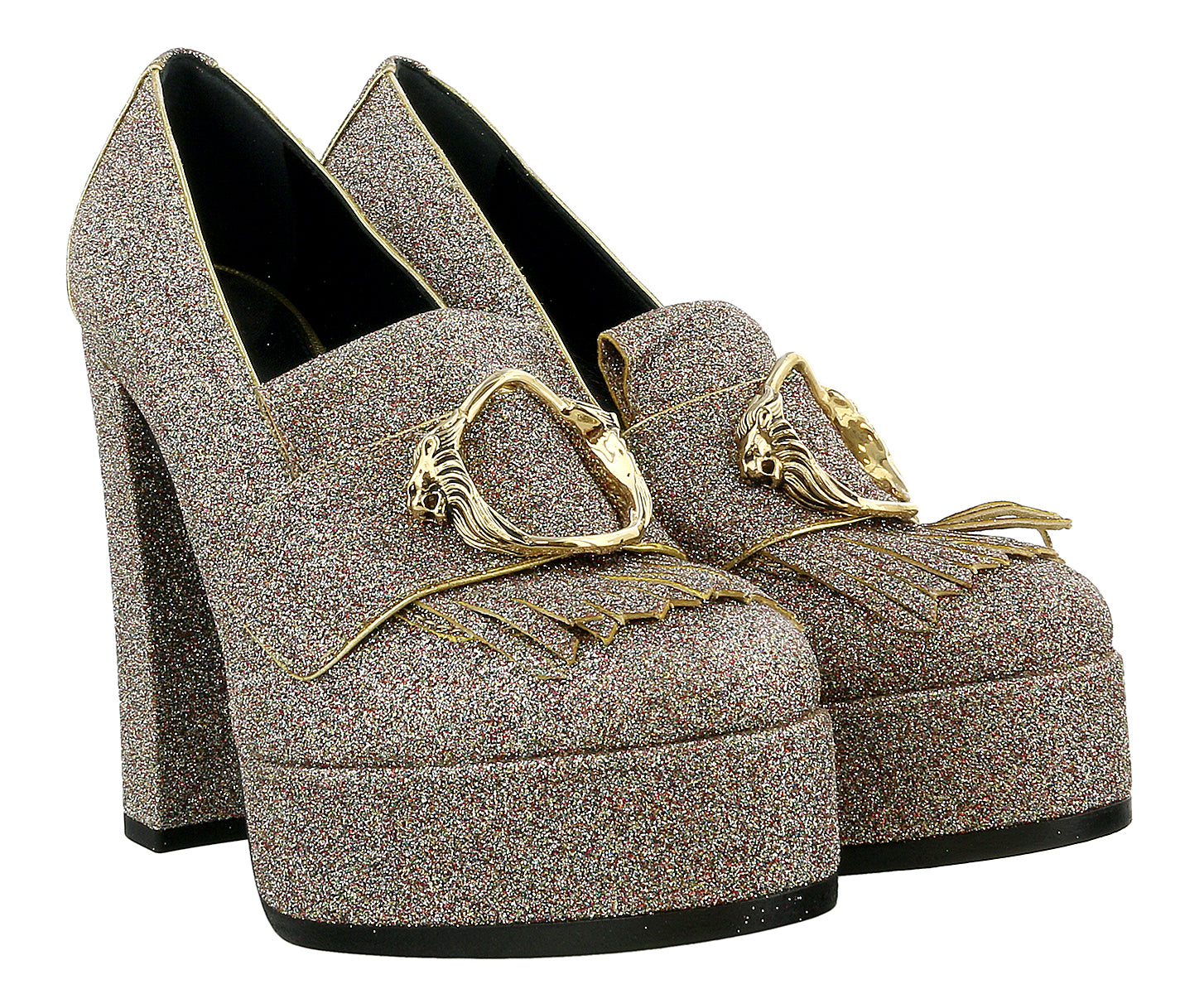 Roberto Cavalli Glitter Silver Gold Glitter Block High Heel -