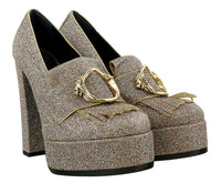 Roberto Cavalli Glitter Silver Gold Glitter Block High Heel -