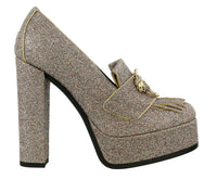 Roberto Cavalli Glitter Silver Gold Glitter Block High Heel -