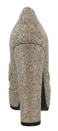 Roberto Cavalli Glitter Silver Gold Glitter Block High Heel -
