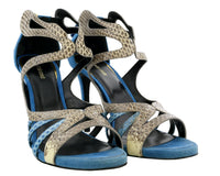 Roberto Cavalli Blue Suede Strappy Back Zip Siletto Sandal-