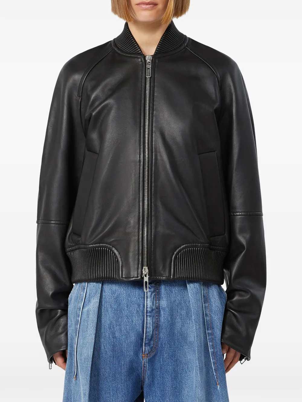 SPORTMAX Sportmax Women Nappa Leather Bomber Jacket - Black
